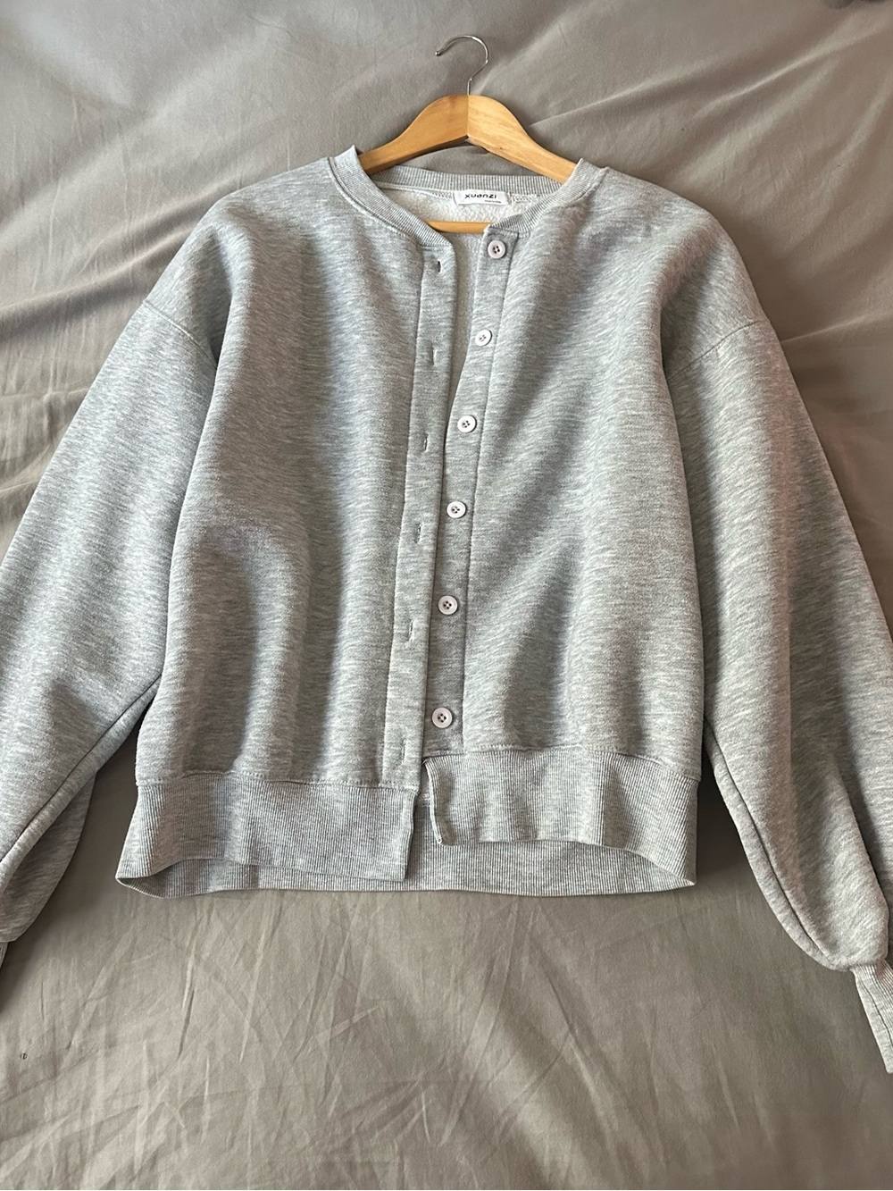 Oversized Heather Gray Button-Front Cardigan Sweater